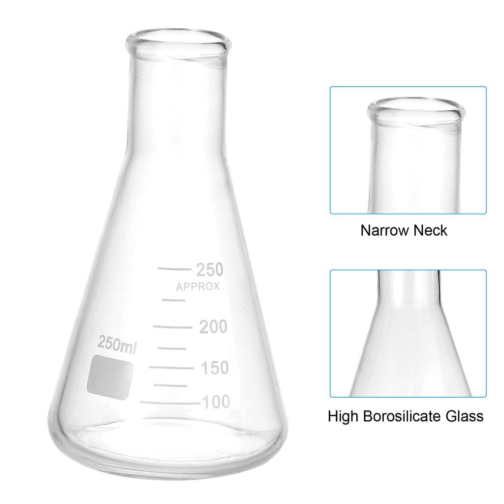 PATIKIL Erlenmeyer Flask, 250ml (8.5oz), Narrow-Neck, Graduated, Borosilicate Glass, for Chemistry and Science Research