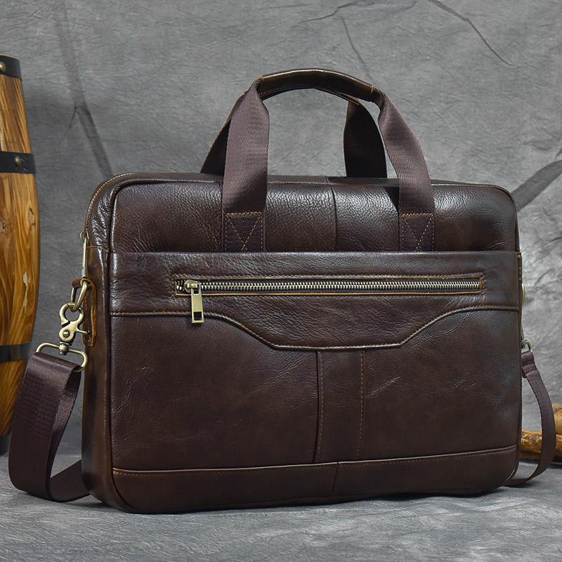 Genuine Leather Men Laptop Bag 14 Inch Luxury Business Bag Male Briefcases Work Tote Office with Strap Male Messenger Bag