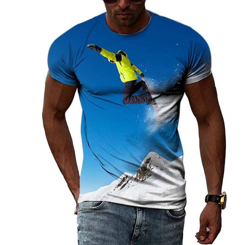 Sommermode Skateboard Sportswettbewerb Ski Herren T-Shirts Lässiger Druck Hip Hop Harajuku Persönlichkeit Rundhals Kurzarm Top