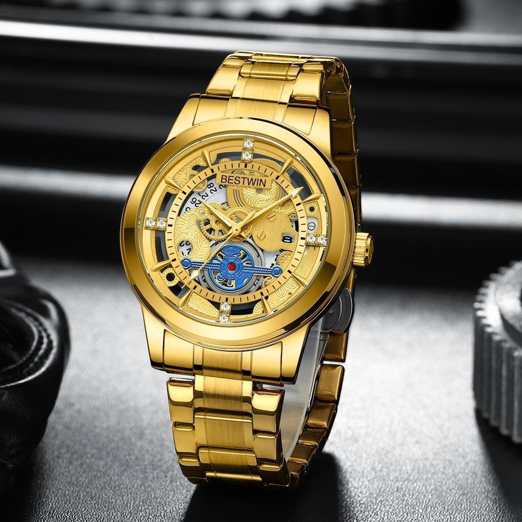 Men's Watches Original Quartz Watches For Men Skeleton Dial Waterproof Luminous Date Watches Luxury Men Stainless Steel Wristwatch