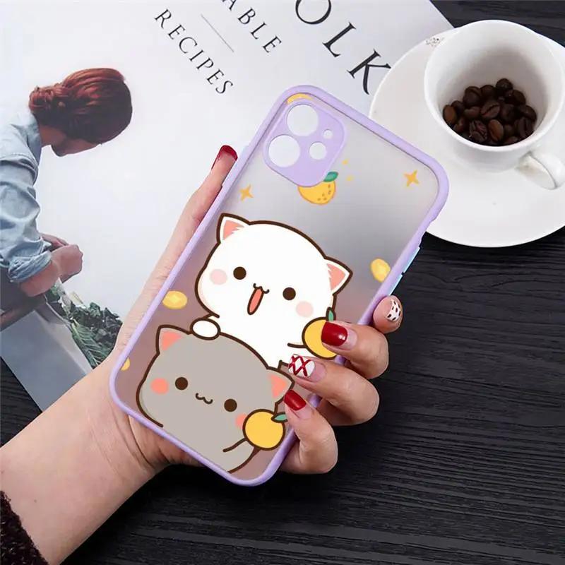Cartoon Peach Mochi Cat Phone Case For iPhone 11 12 13 14 15 Pro MAX 7 8 Plus Case For iPhone X XS MAX XR Cover Shockproof Funda