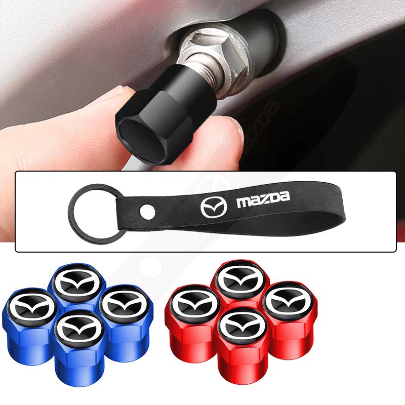 For Car Tire Wheel Valve Caps Cover + Suede Car Key Chain Ring Keychain Mazda CX3 CX-5 CX5 CX7 CX9 MX5 Axela ATENZA Accessories h2