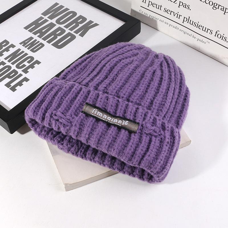 Autumn and Winter Woolen Hats for Women  Letter Cloth Labels  Small Knitted Hats for Couples Versatile Ear Protection, Warm Pullover Cold Hats for Men