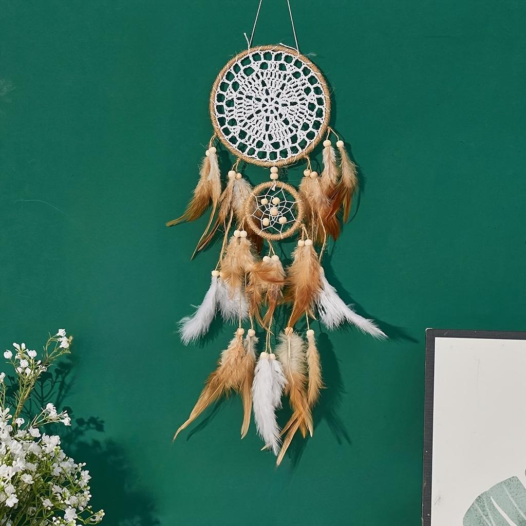 5pcs Boho Handmade Dreamcatcher Set Vintage Home Wall Artificial Imitation Feather Decorative Wall Hanging Bedroom Decorations