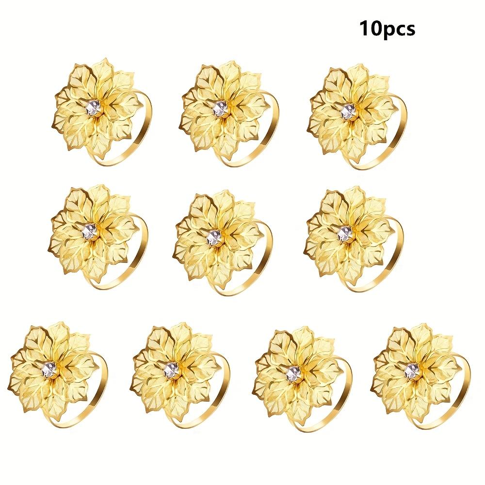10Pcs Rose Flower Napkin Holder Floral Rhinestone Napkins Rings for Wedding Mother s Day Party Dinner Table Decor золотой