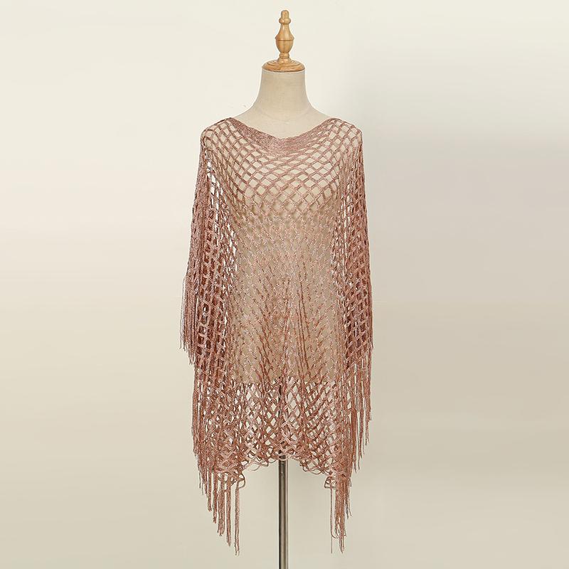 

Sexy Lace Shawls For Women Solid Color Gold And Silver Wire Hollow Out Long Pareos With Tessles Muslim Female S Stole