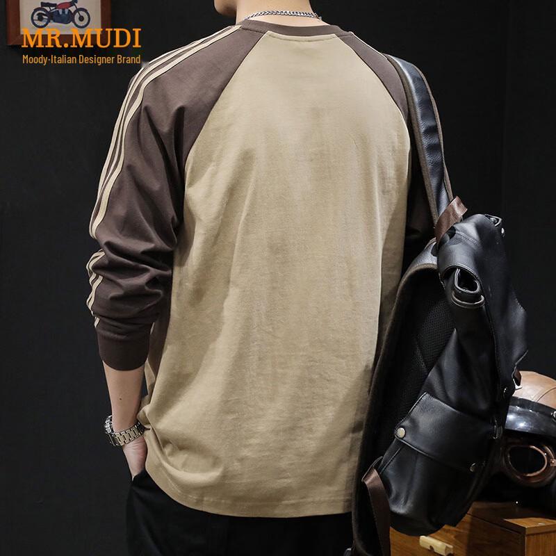 MR.MUDI Men's Vintage Striped Long-Sleeve Cotton T-Shirt