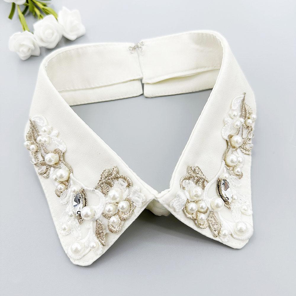Eleganter Abnehmbarer Falscher Kragen für Damen Polyester Strick Ausschnitt Accessoire mit Perlenstickerei Nähen Modekragen