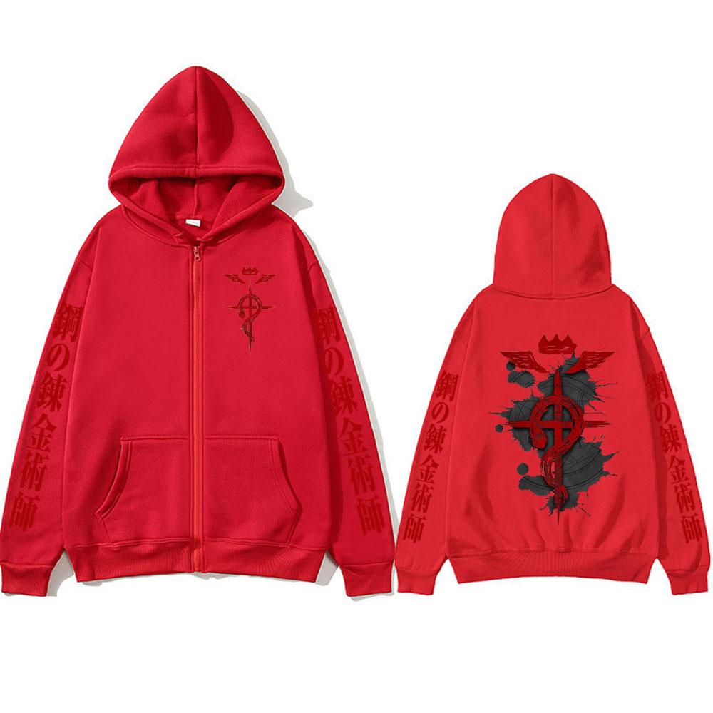 Japanese Anime Fullmetal Alchemist Zipper Hoodies Men's Zip Up Hooded Sweatshirts Fleece Long Sleeves Pullovers Coat Jackets