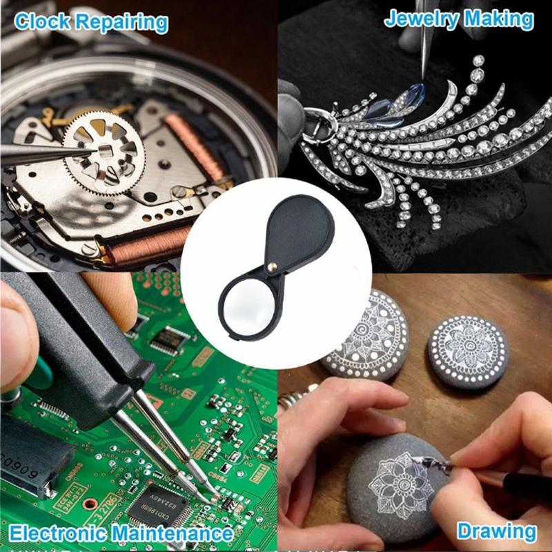 Tragbare Mini-Lupe 10X Faltbar für Schlüsselanhänger Lupe 2,56'' Durchmesser Lupe