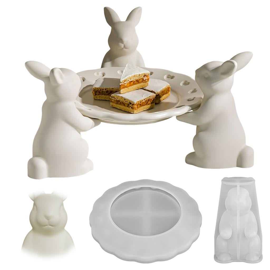 DIY Rabbit Offer Ornament Epoxy Mold Easter Holiday Rabbit Storage Plate Gypsum Silicone Mould Drop Shipping Wholesale