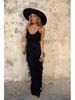 2023 Spring/Summer Backless Spaghetti Strap U-Neck Off-Shoulder Wavy Bodycon Side Slit Maxi Dress