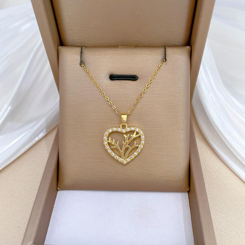 Liebe Hirschgeweihe Leichter Luxus Temperament Wunderschöne Voll-Diamant-Halskette Damen Vielseitige Schlüsselbein-Kette Titanstahl-Kette