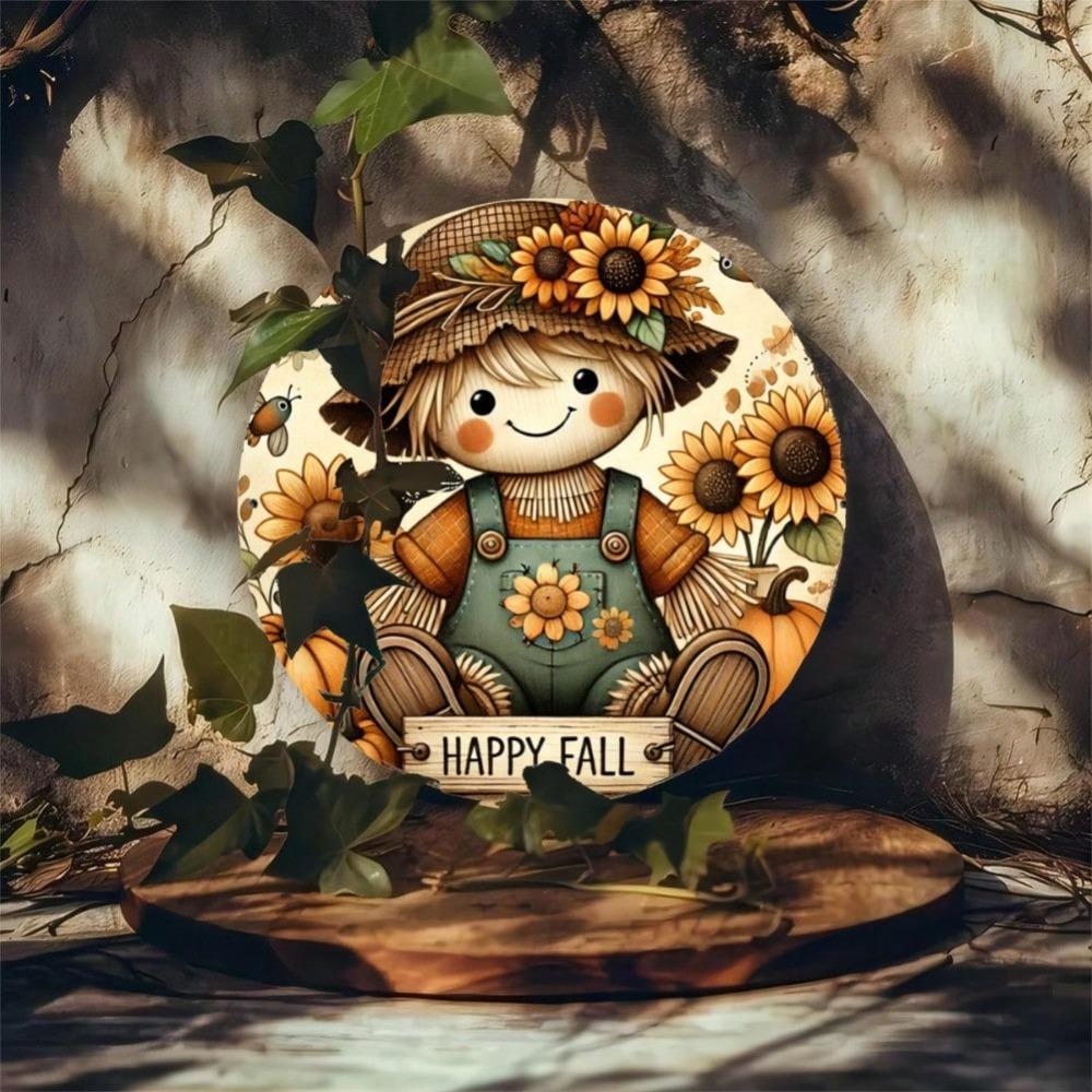 Metal Sunflower Scarecrow Round Wall Art 8x8 Inch Bar Cafe Home Decor Gift