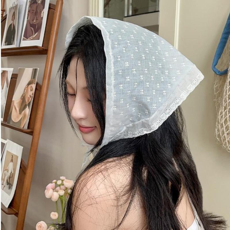 Sweet Flower Triangle Hair Scarf Women Headband Trendy French Pastoral Lace Headwear Girls Scarves Summer Hair Accessories