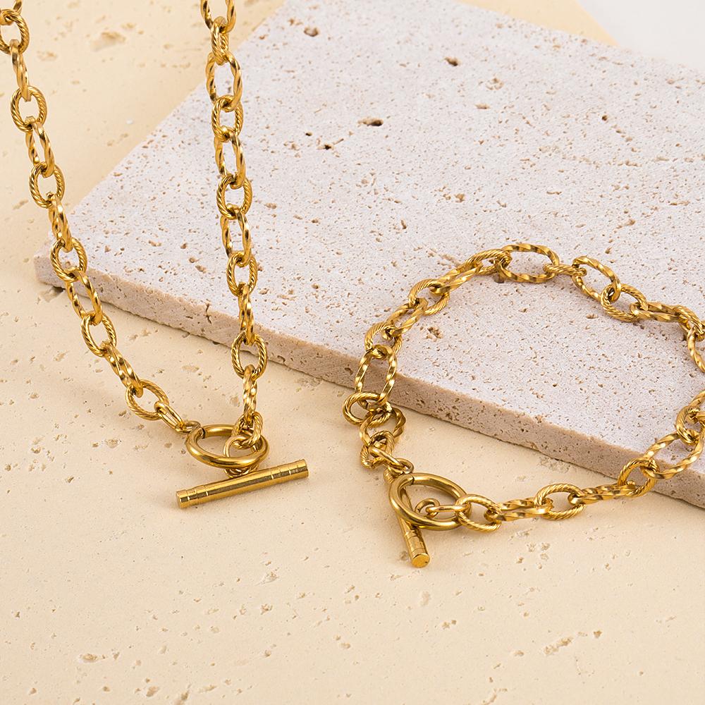 1PC 5PCS New Stainless Steel Frosted Necklace Bracelet Set Jewelry Making Gift Thick Link Chain OT Buckle Clasp Handmade Chokers