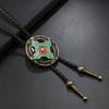 Mens Adjustable Leather Cord Bolo Tie with Enamel Metal Badge Pendant Western Rodeos Outfit Shirt Chain Necktie Necklace