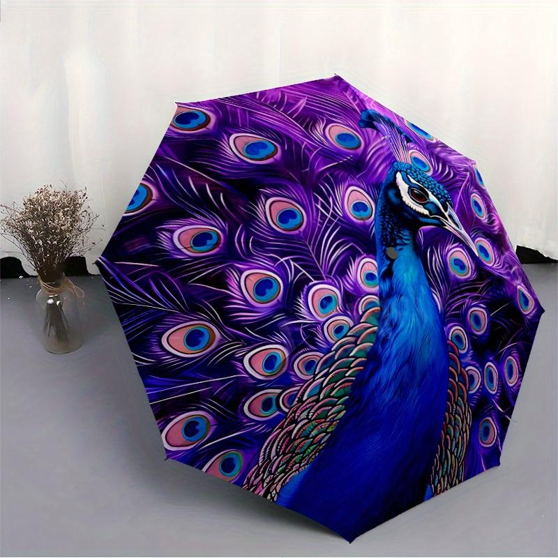 1pc Peacock Feathers Automatic Umbrella High Quality Canopy, Portable Folding Umbrella With, Ideal Gift for - Travel 169