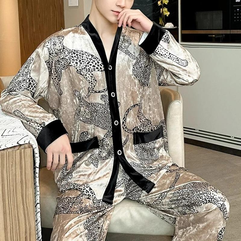 

Золотая бархатная пижама для пары, зимние новые мужские и женские брюки с длинными рукавами, теплый комплект домашней одежды XXXL