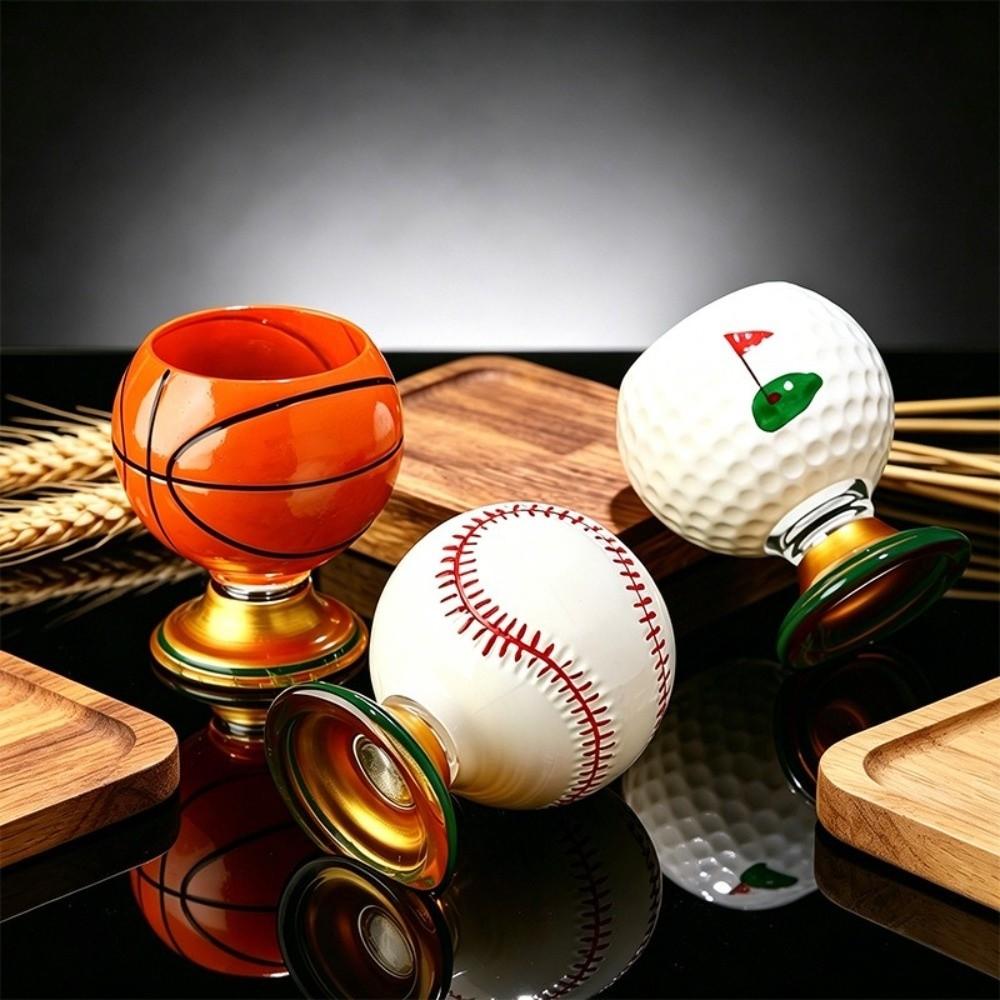 Hand Painted Spinning Sports Ball Whiskey Glass Rotating Base Cocktail Glass Mug  Game-day Party