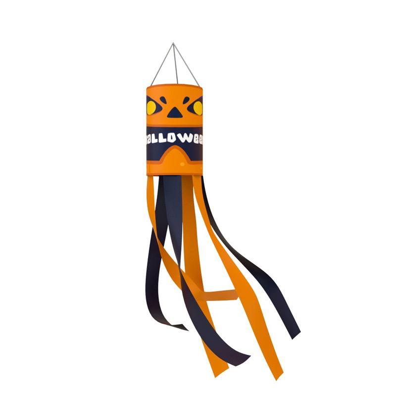 Ghost Windpipe Flag Halloween Outdoor Decoration Pumpkin Style Flag Tube Door/Yard Hanging Decoration Halloween Supplies Length 100 cm