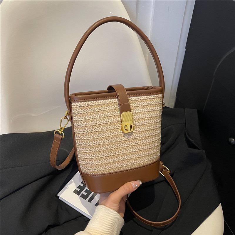 Good quality new splicing straw woven bag women's fashion shoulder crossbody woven bag