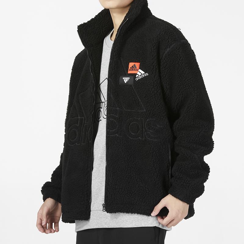 Adidas Solid Color Print Large Logo Zip-Up Collar Jacket Men Jackets Black HN8953
