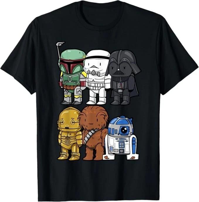 Unisex Adult Casual Graphic Star Wars Chibi Vader Boba Chewie R2D2 ... XL