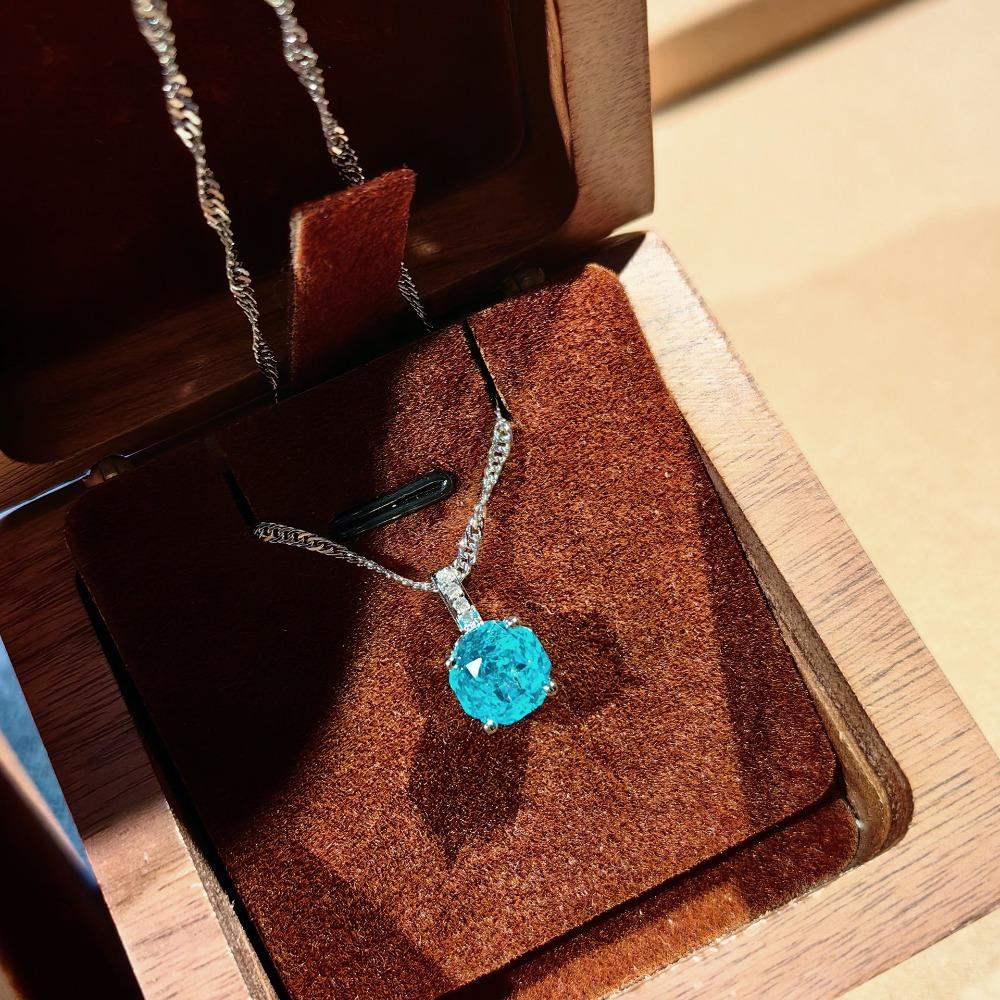 Octagonal Paraiba Pendant Necklace with Sparkling Diamond Earrings Yellow Gold Ring Women Jewelry Set
