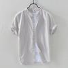 Men's Short-Sleeve Chinese Stand Collar Linen Shirt - Lightweight Summer Casual Fashion