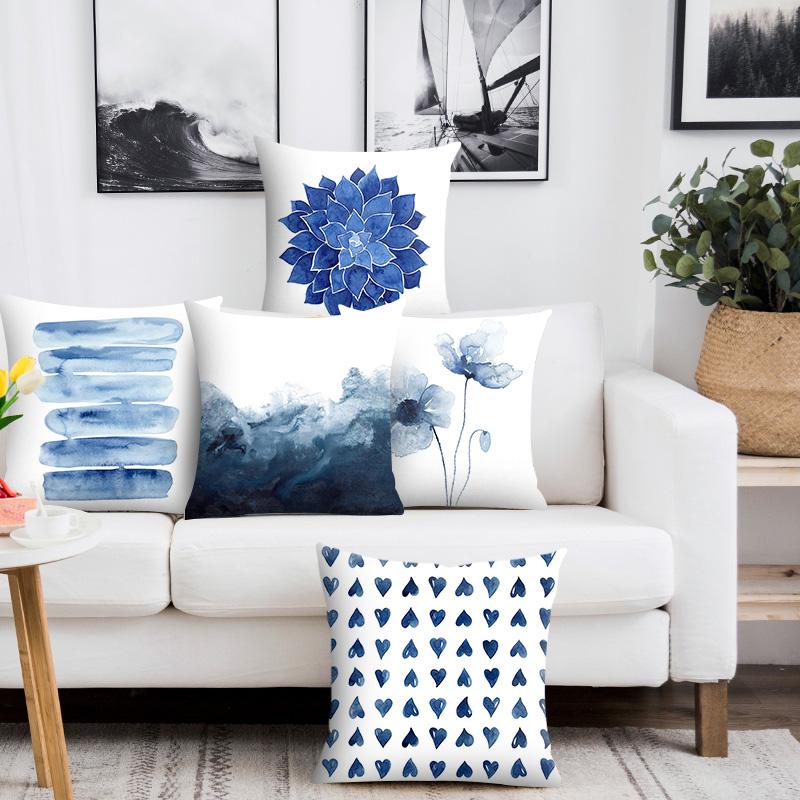 Quadratische Kissenbezug Home Decor Sofa Kissenbezug Schönheit Blau Geometrische Blume Muster Kissenbezug Mode Kurze