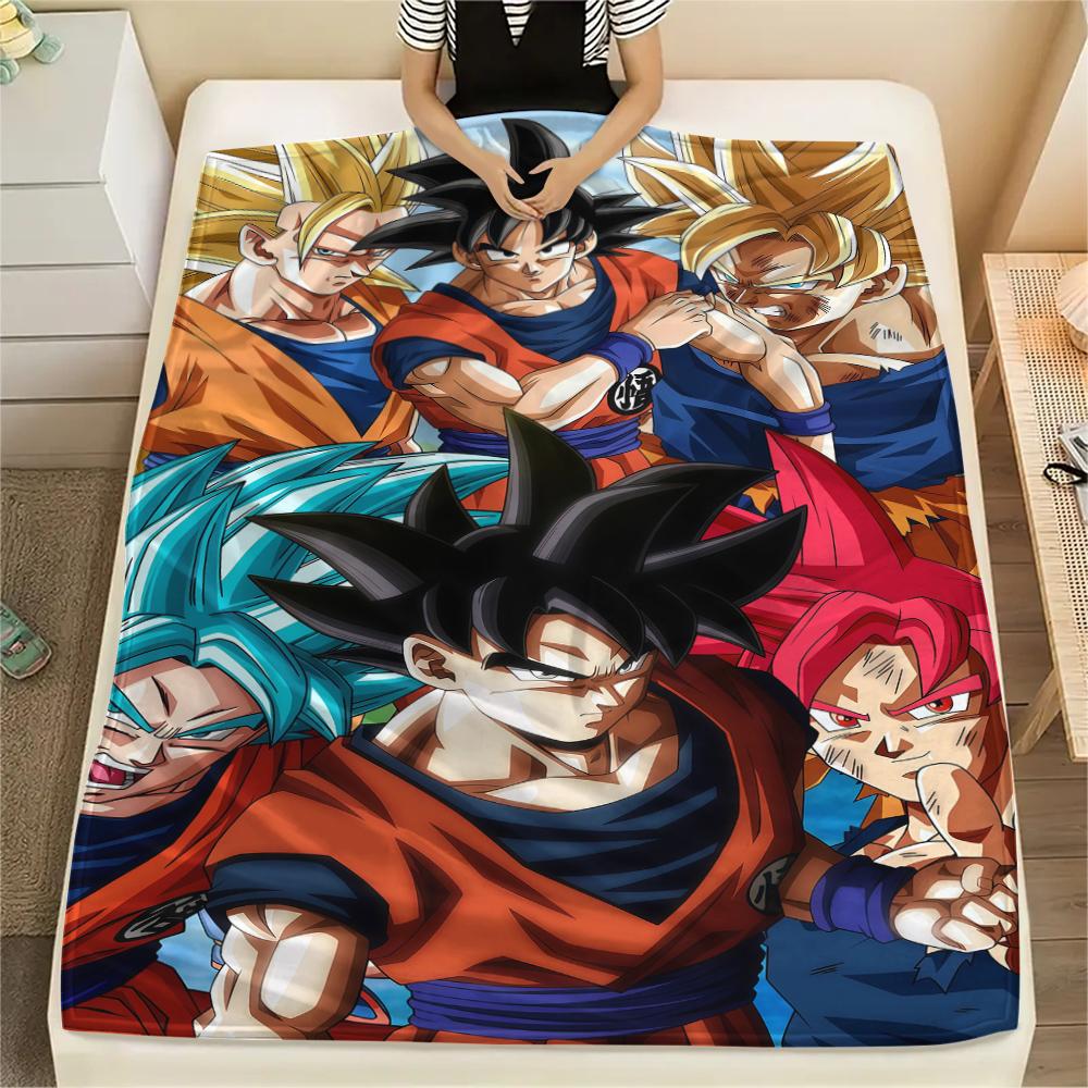 Son Goku Anime Print Flannel Blanket, Suitable for Bedrooms, Sofas, Beds, Chairs, Picnics, Travel -HE31