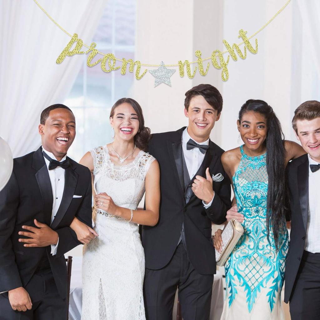 Prom Night Banner, Gold Glitter High School Prom Letter Banner, Prom Photo Prop, Prom, Graduation, Birthday Decoration (Gold)