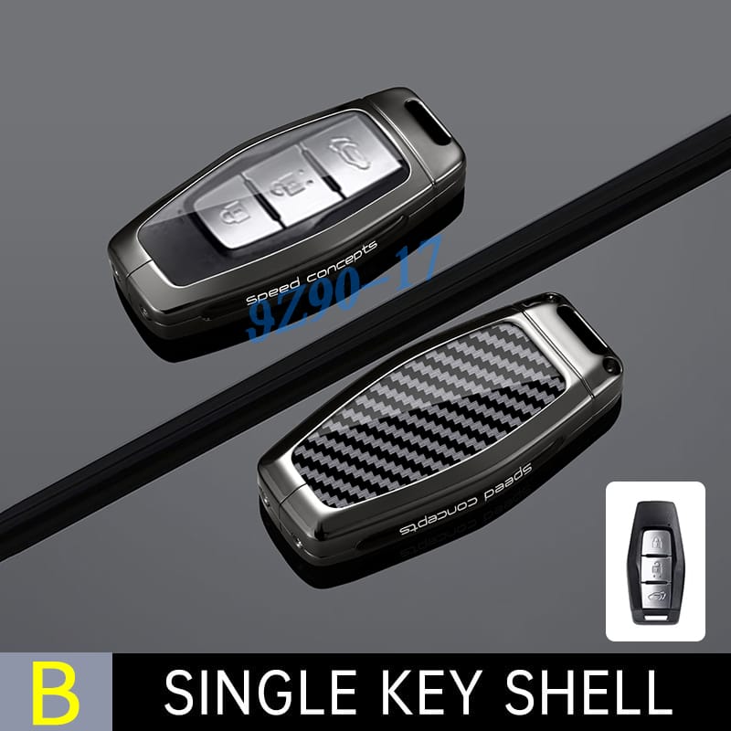 Metal Carbon Fiber Car Key Fob Case Cover, Anti-Scratch Protective Shell With Keychain For  Mitsubishi Outlander Triton