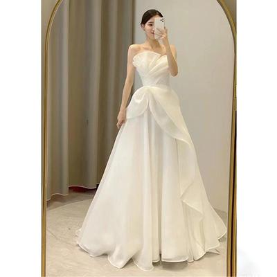 Französisches Herbstlicht Bustier Hochzeitskleid 2026 - Schlichtes, Feenhaftes Kleid für Bräute, Fotografie und Empfänge