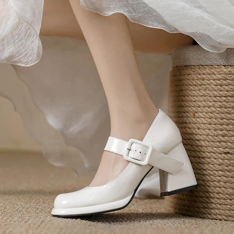 Fashion 2024 Ladies Shoes Mary Janes Women's High Heels Summer Dress Pumps Women Solid Buckle Strap Heels Shoes Ladies Zapatos De Mujer