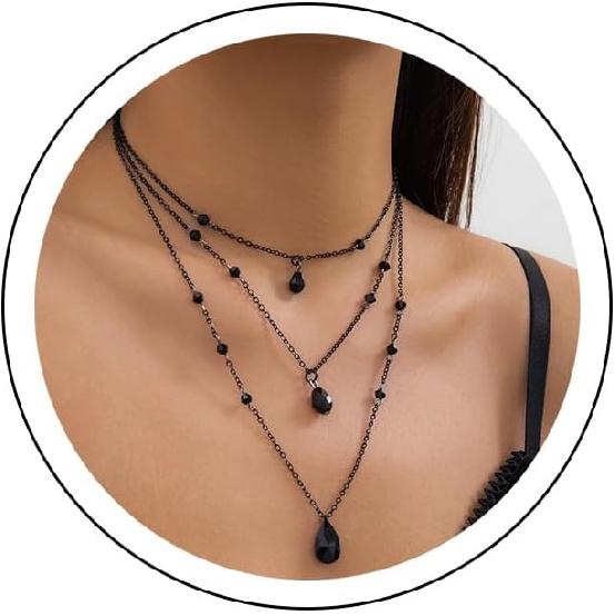 Gothic Red Black Necklace for Women,Goth Choker Vampire Blood Drop Necklace,Punk Black Red Crystal Bead Dark Teardrop Y Necklaces Halloween Jewelry