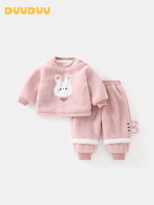 DUUDUU 2025 Toddler Fleece Hoodie Set - Korean Style Girls' Two-Piece Outfit