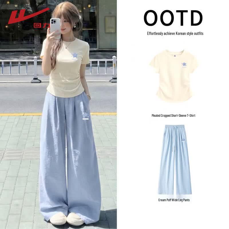 Warrior Women s Pleated Short Sleeve & Wide-Leg Pants Casual Set L