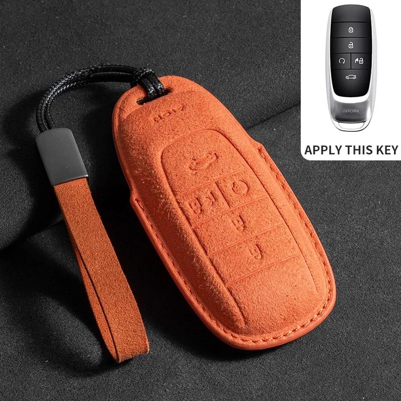 Suede Leather Car Remote Key Case Cover Shell Holder For Aion Gac New Energy Trumpchi Aion S V Y LX Keychain Styling Accessories