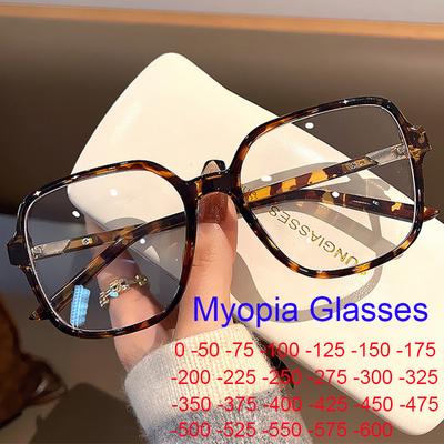 Fashion Leopard Oversized Myopia Glasses Women Brand Square Blocking Blue Light Ultralight Computer Graduation Eyeglasses Minus