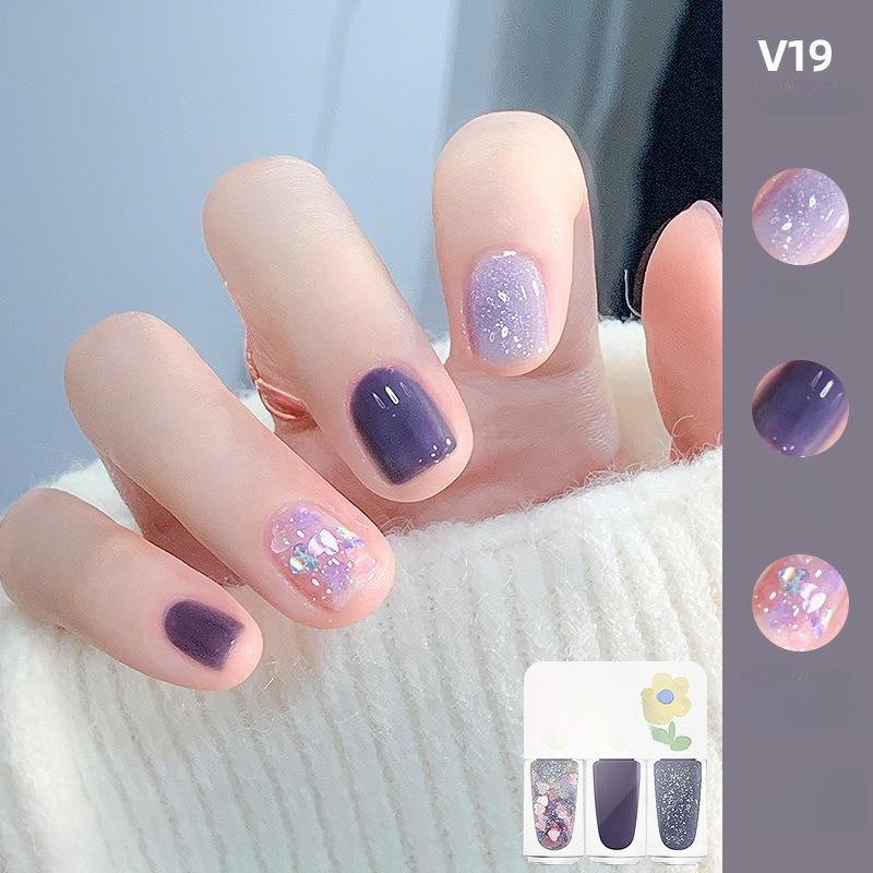 3PCS/1pack No-bake Quick-drying Long-lasting White Sequins Fine Glitter Ice Transparent Naked Tear Nail Polish Set