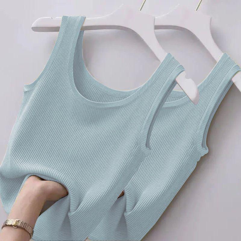 Ribbed Ice Silk Plus Size Tank Top for Women - Sleeveless, Slim Fit, Ideal for Layering or Wearing Alone in Spring/Summer. No Chest Pads.