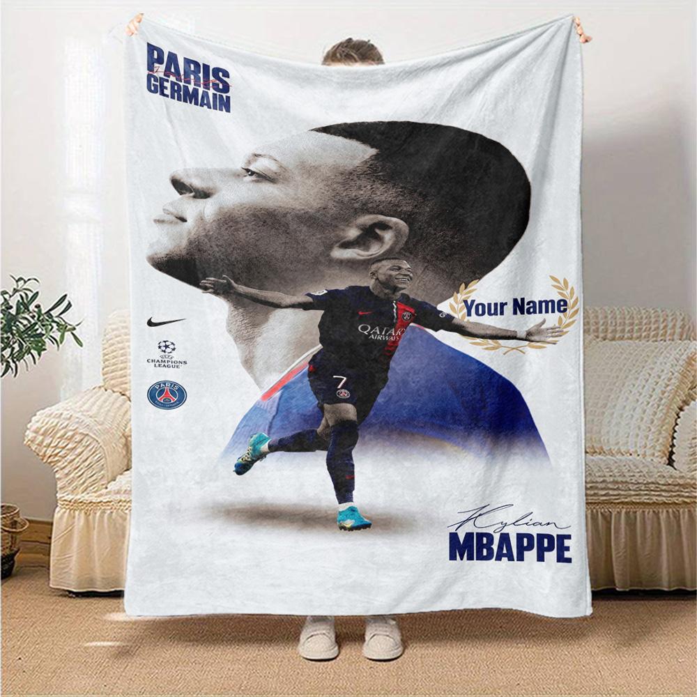 Mbappé Personalized Text Blanket Throw Customizable Blanket Comfortable Perfect for Couch Living Room Seaside Office Chair Four Seasons Multipurpose