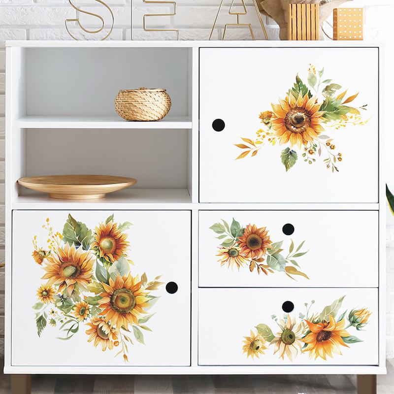 Small Fresh Yellow Sunflower Wall Sticker Bedroom Living Room Cabinet Mirror Decoration Sticker