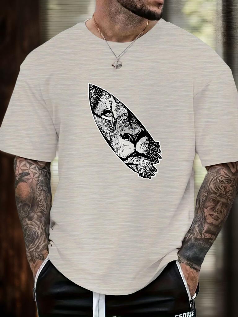 Mens Lion Head Graphic T Shirt Summer Soft Comfort Fit Oversized Daily Wear Tee