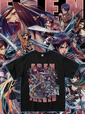 Attack On Titan Anime Alan Mikasa Leavell Printed 100% Cotton T-Shirt Japanese Anime Summer Trend Casual Streetwear