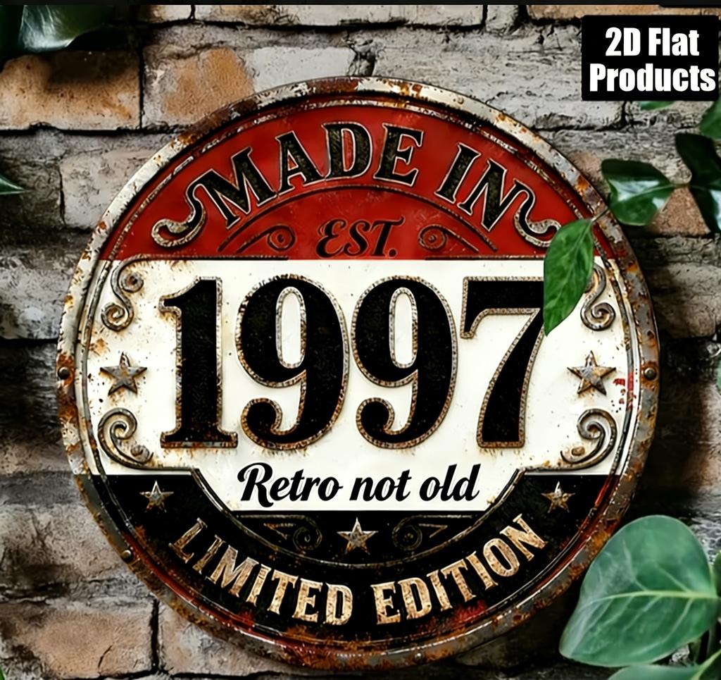 Hergestellt in Retro Nicht Alt D Flach Rund Metallschild Limitierte Auflage Vintage Rustikal Wanddekor für Zuhause Bar Café
