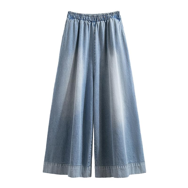 Dimanaf 2025 Primăvară Mărimi Mari Blugi Pantaloni Lungi Femei Casual Talie Înaltă Elastic Basic Largi cu Picior Lat