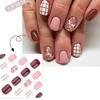 24 Stück Kurze Quadratische Falsche Nägel Blumen Künstliche Nägel Glänzend Aufkleben Nägel Gestreiftes Gitter Aufdrücknägel für Frau